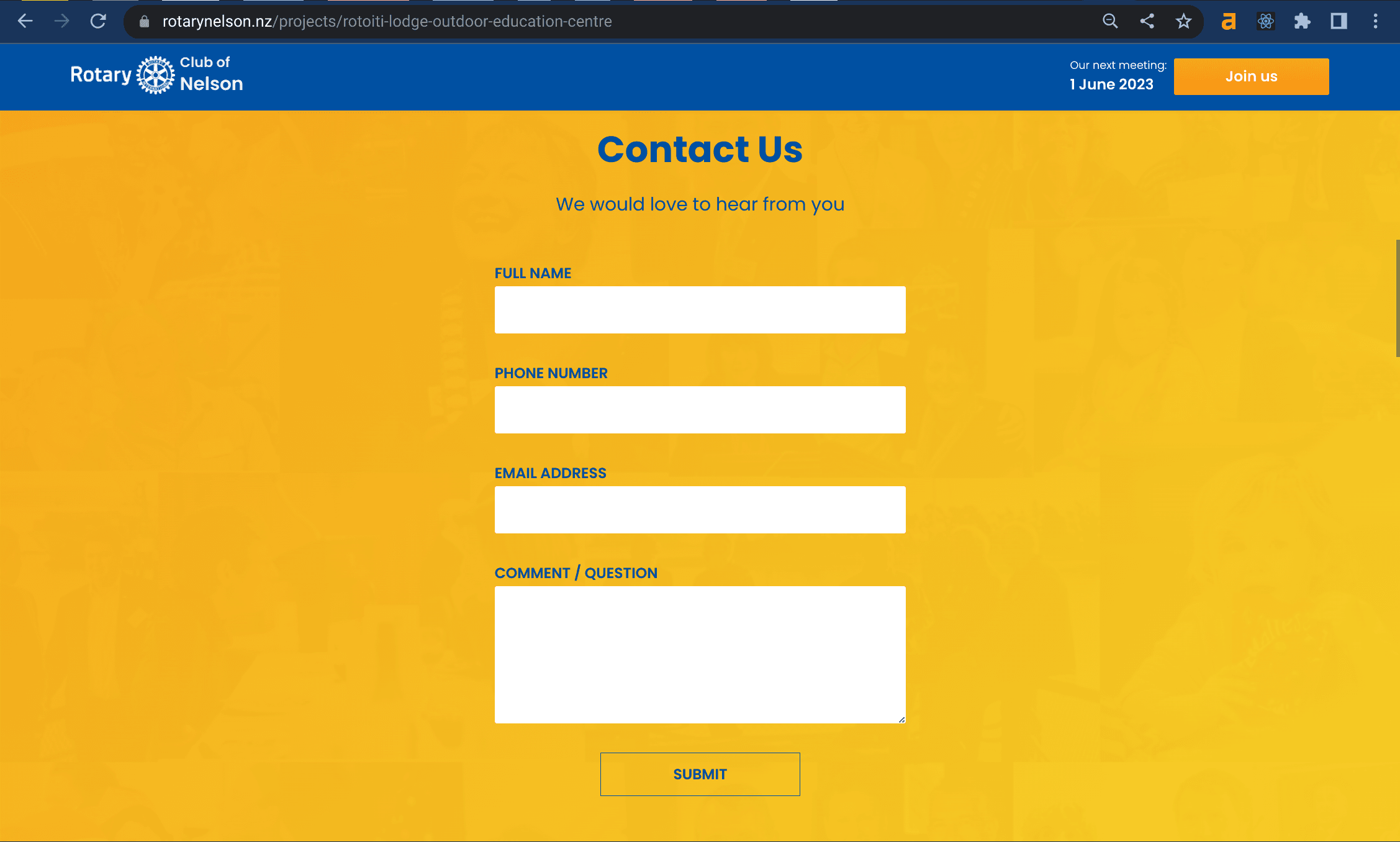 Rotary Club of Nelson website contact form