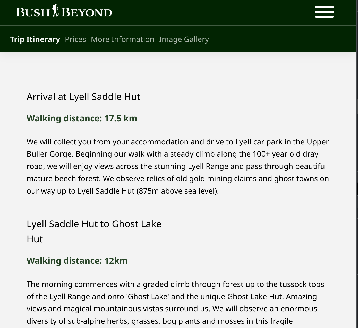 A small navigation menu helps people answer their most important questions about the guided tour.