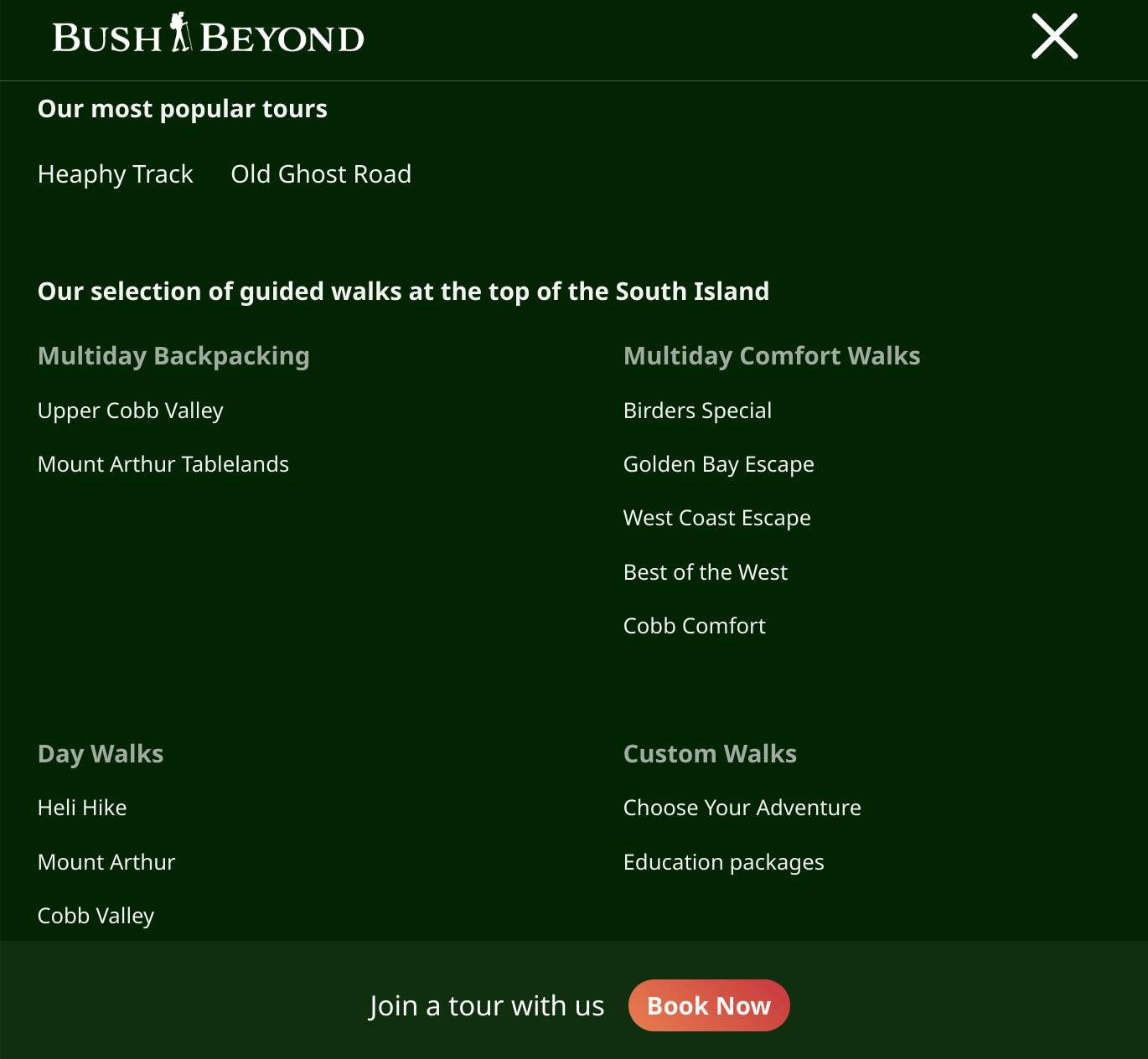 Bush and Beyond tour options